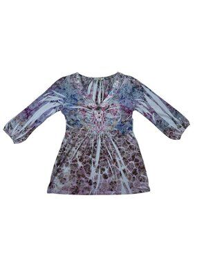 Unity World Wear Women’s Large Tunic Pullover Top 3/4 Sleeve Multicolor Boho